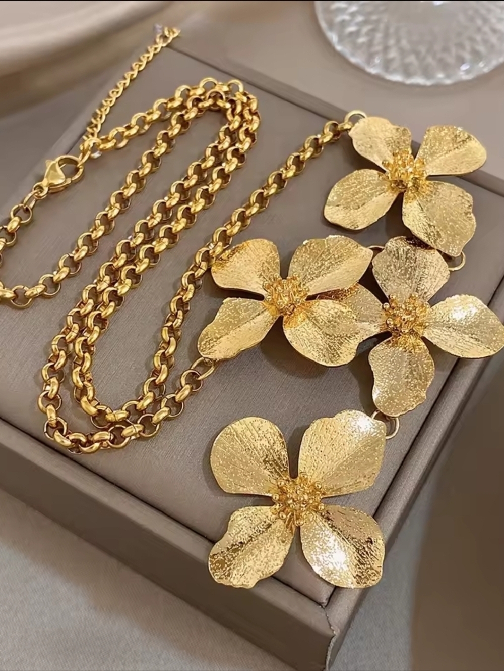 Gold Floral Link Necklace - Picture 2 of 5